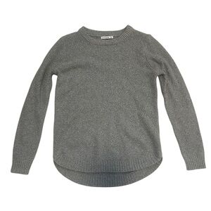 Small Gray Pink Clover Pullover Knit Sweater with Rounded Hem